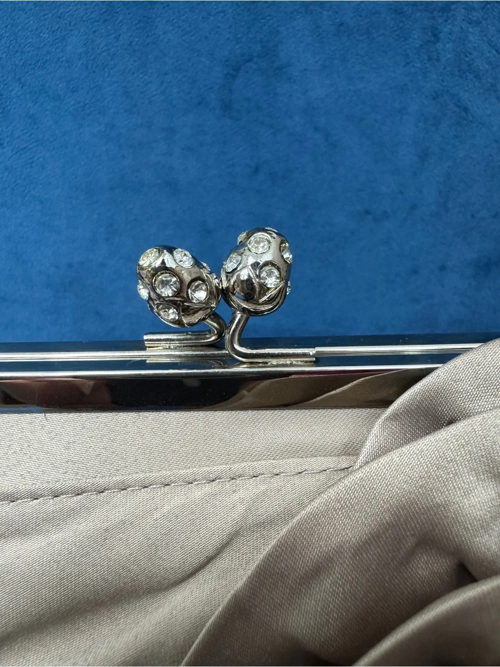 Lulu Townsend Taupe Satin Rose Frame Clutch